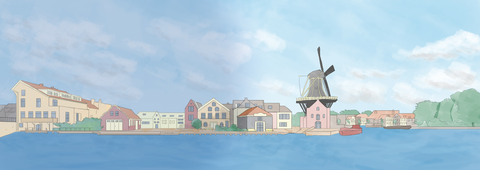 Achtergrond tekening Stad Holland met molen